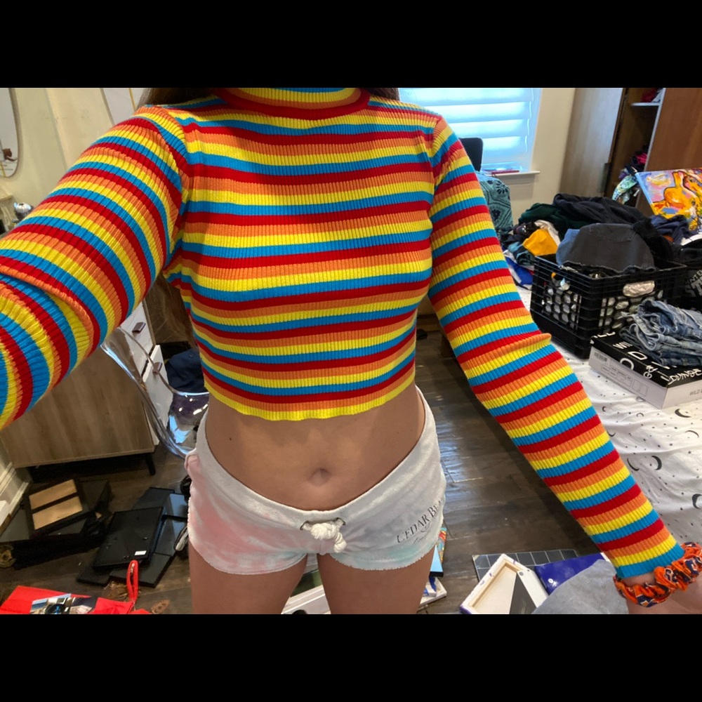 Rainbow Stripe Crop Long Sleeve